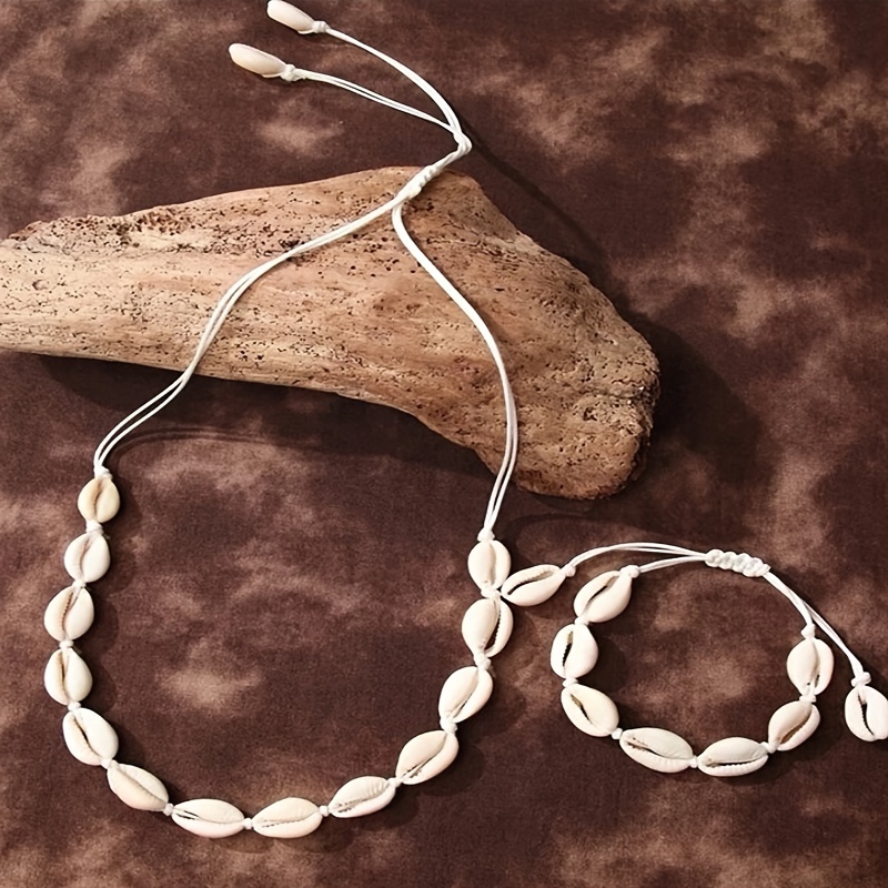 Women's Shell Choker Necklace & Bracelet Set, Nautical Style